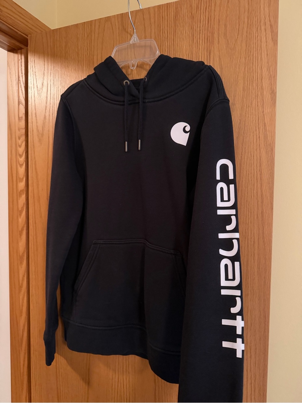 Carhartt Black Crewneck Hoodie with White Logo Sleeve Women’s XS